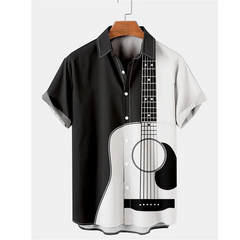 Hawaiian Music Print Shirt Men