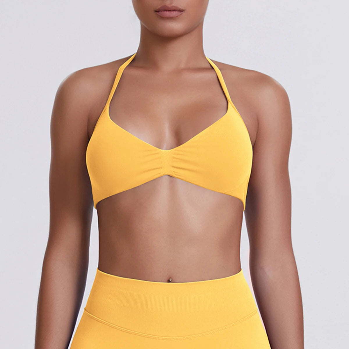 Sport Bra Strappy Bra Top Women High Support Thin Strap Halter Sport Seamless Bras Scrunch Workout Yoga Tank