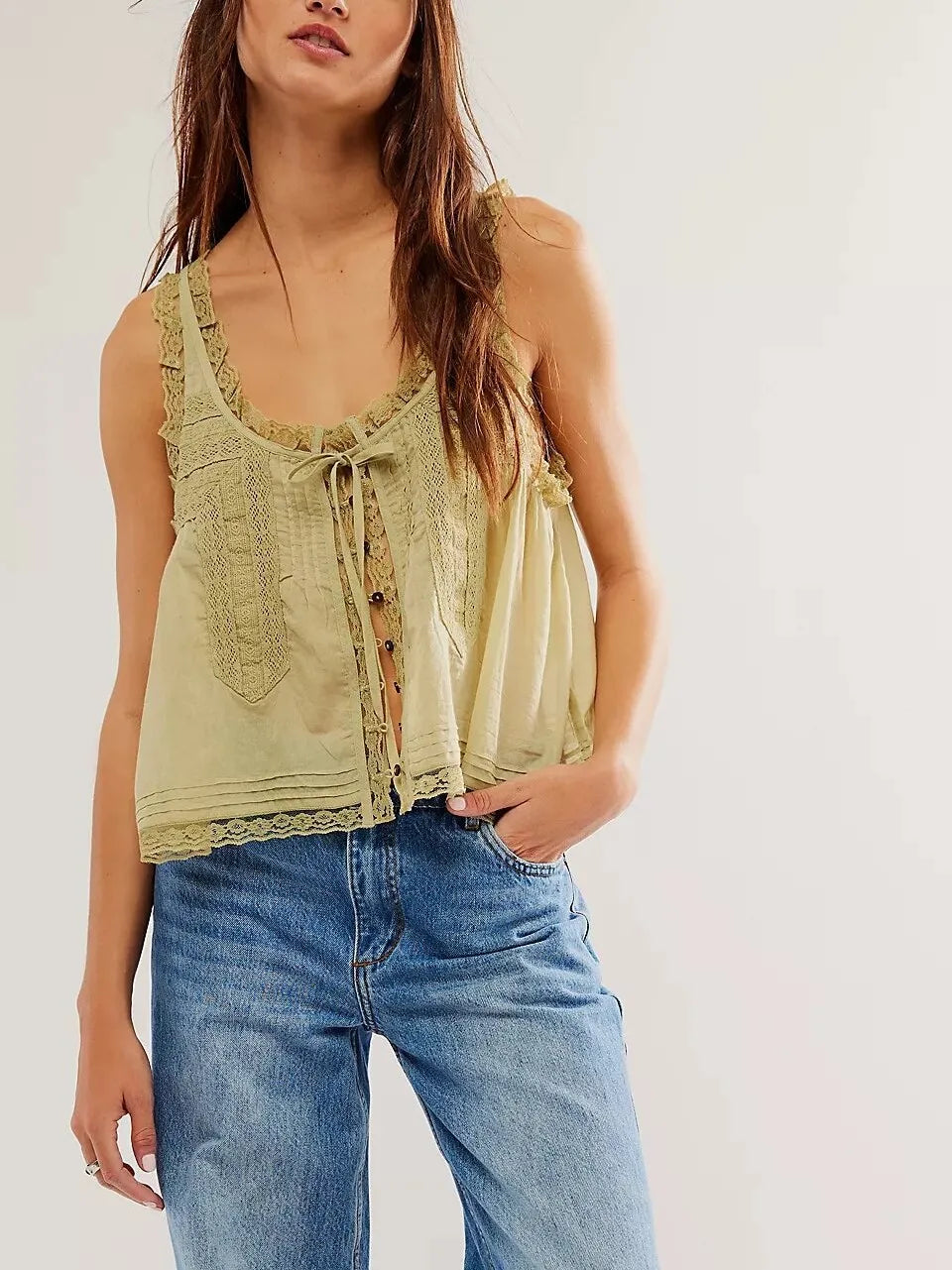 Sleeveless Tank Tops for Women Blouses Summer Boho Beach Wear 100%Cotton Splicing Lace Shirts Loose Casual Ladies Blusas Camis
