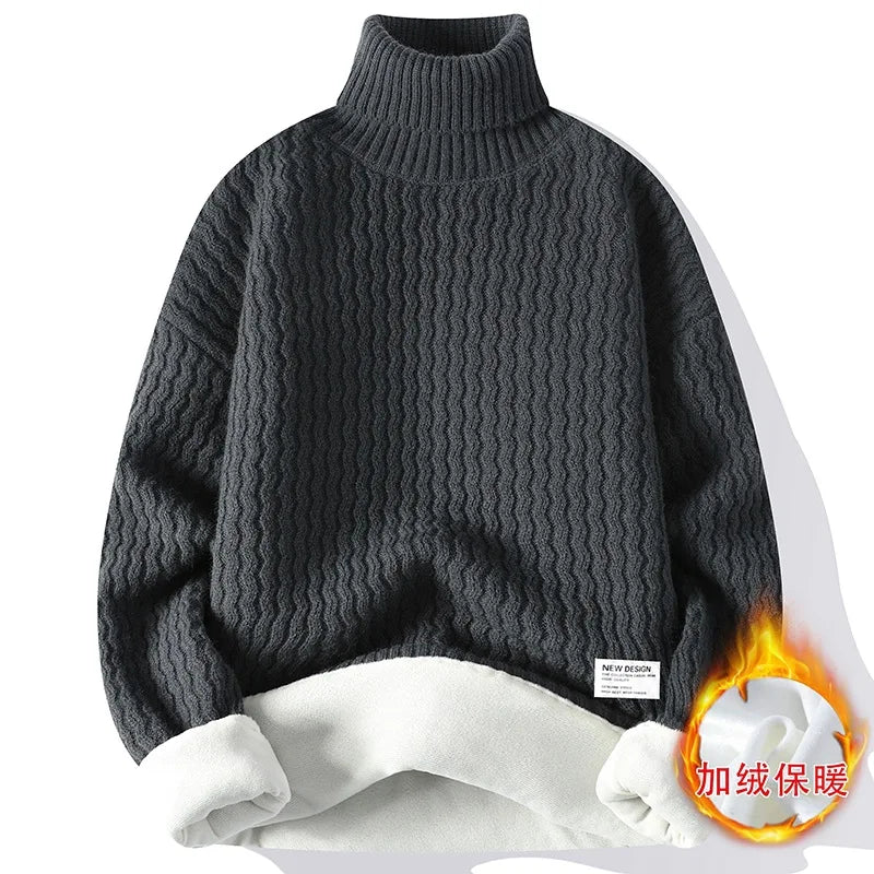 New Winter Men Fleece Warm Turtlenecks Sweaters Man Loose Casual Knitted Pullovers High Quality Male Pullovers Thicker Clothing