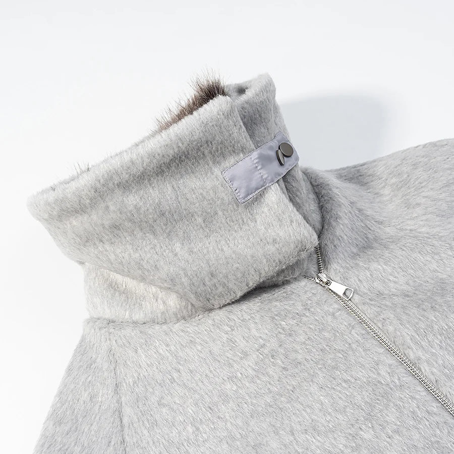 HH Women Fashion Coats Gray Turn-Down Collar Long Sleeves Pockets Decoration Zipper Winter Short Coat Woman Casual Loose Jackets