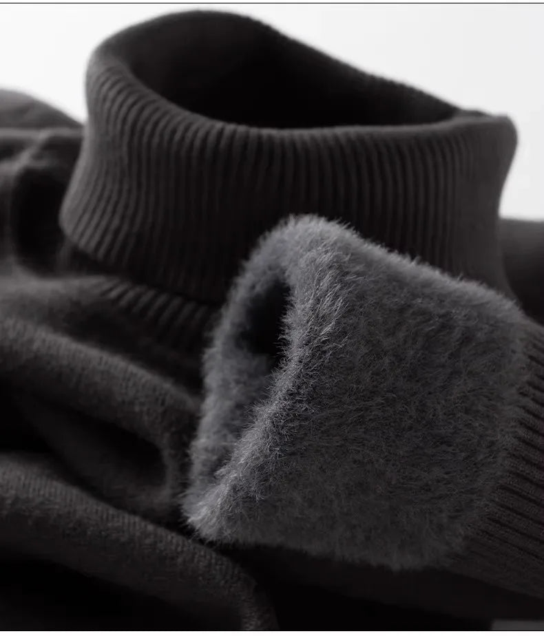 Men’s Thermal Fleece High-Neck Knitted Sweater