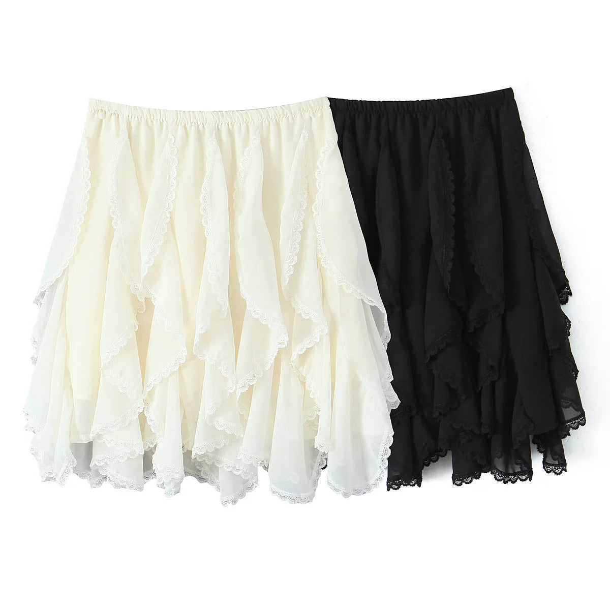 Summer Clothes Pleated Skirts Women Mini Skirts Luxury Designer Ruffle Skirts Elegant Japanese Y2k Black Lace Skirts Lace Trim
