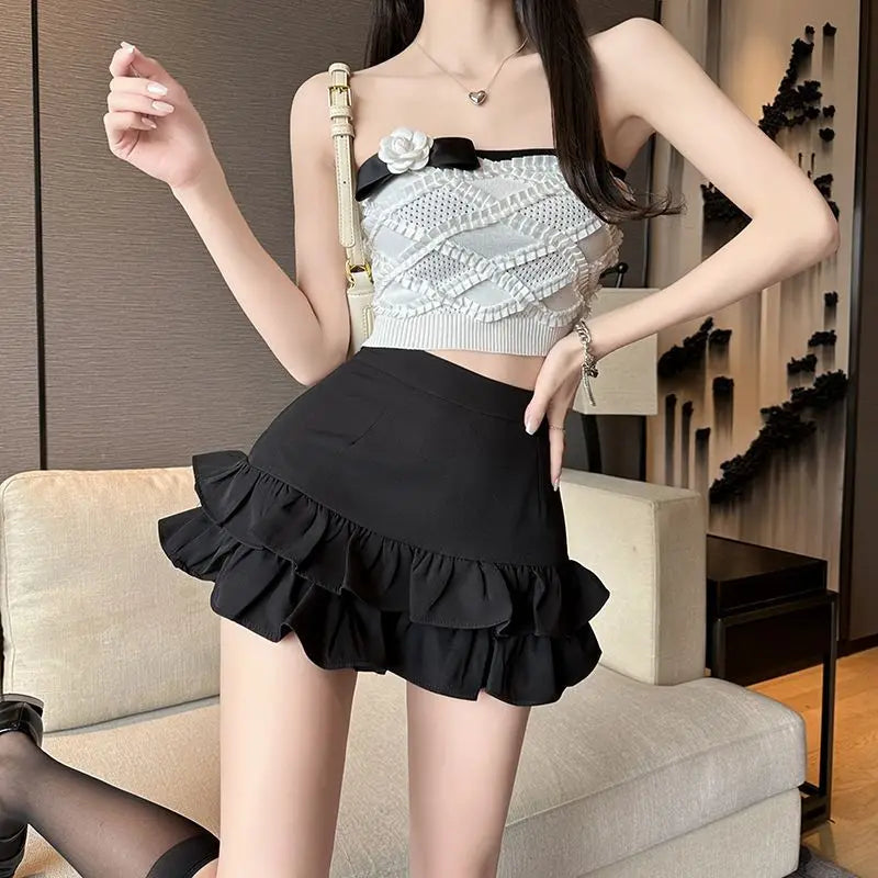 Casual Shorts Skirts for Women in Spring and Summer 2025 New Fashionable and Slim Hot Girls Ruffled A-line Skirt Skirt Pants