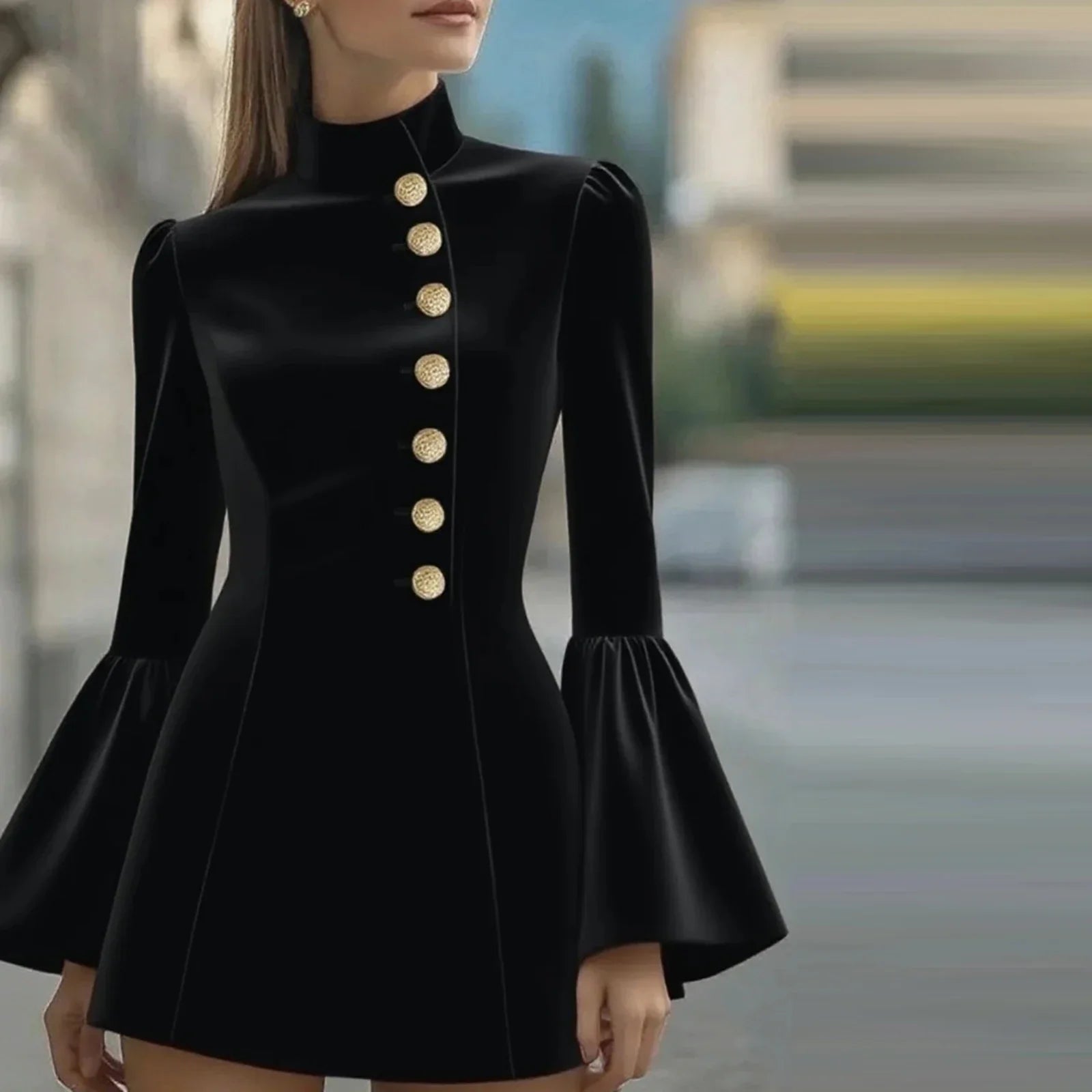 Elegant Bell Sleeve Slim Midi Dress