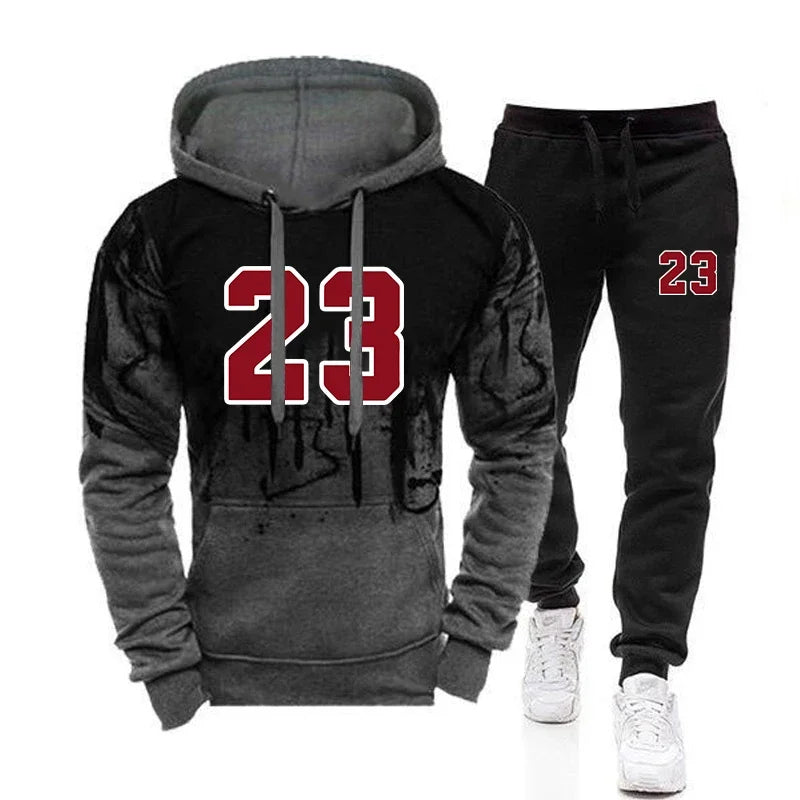 Mens Tracksuit Sports Printed Single Piece Sweatshirt Sweatpants Daily Jogging Mens Clothing Casual Splash-ink Hoodie Pants 2025