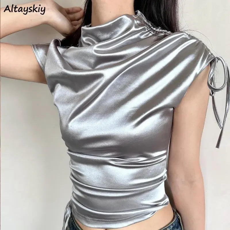 Shirred Half Turtleneck Tee Women