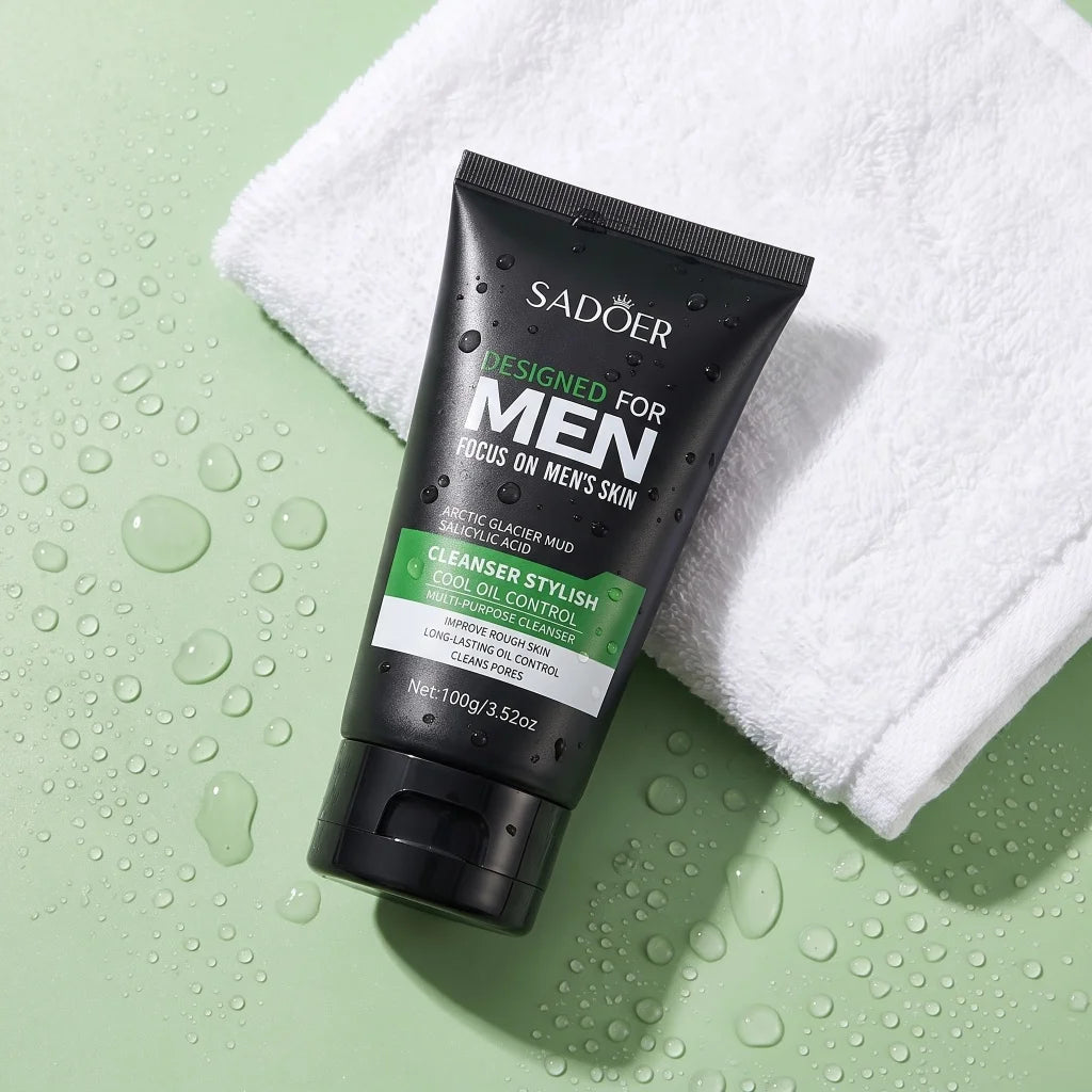Men Glacier Mud Salicylic Acid Cleanser Long Oil Control Deep Purify Pores Wash Daily Grime Soft Coarse Skin Facial Cleanser