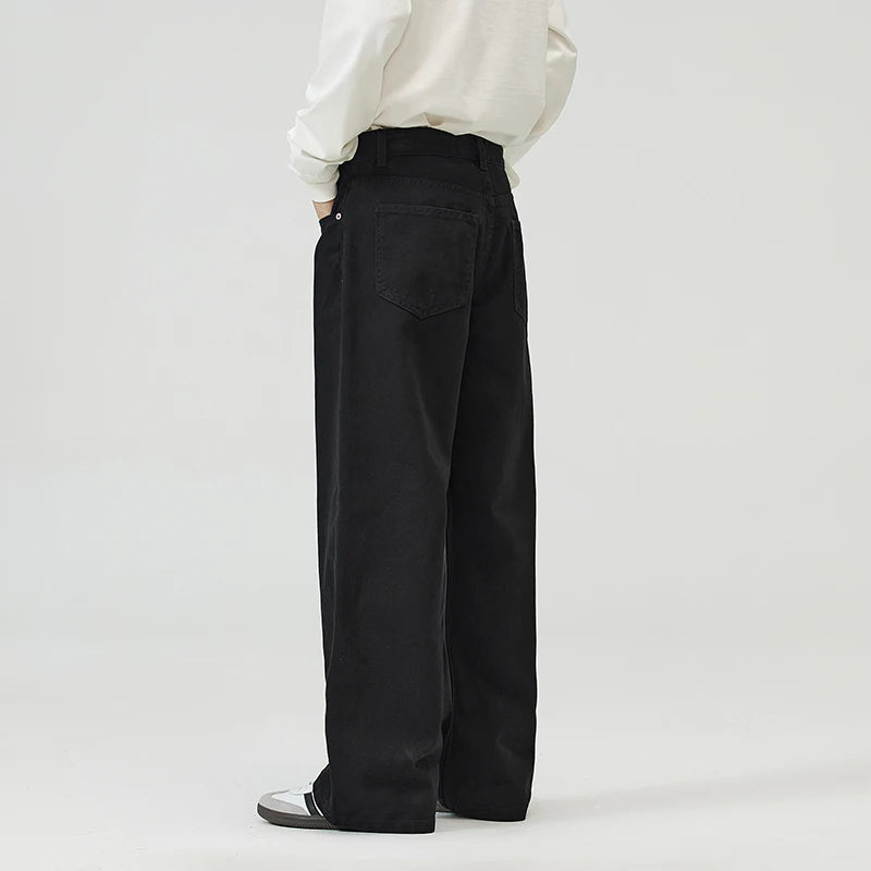 100％ Cotton Men's Baggy Straight Jeans Comfortable Soft Casual Pants Fashion Korean White Brown Denim Trousers Male Clothing