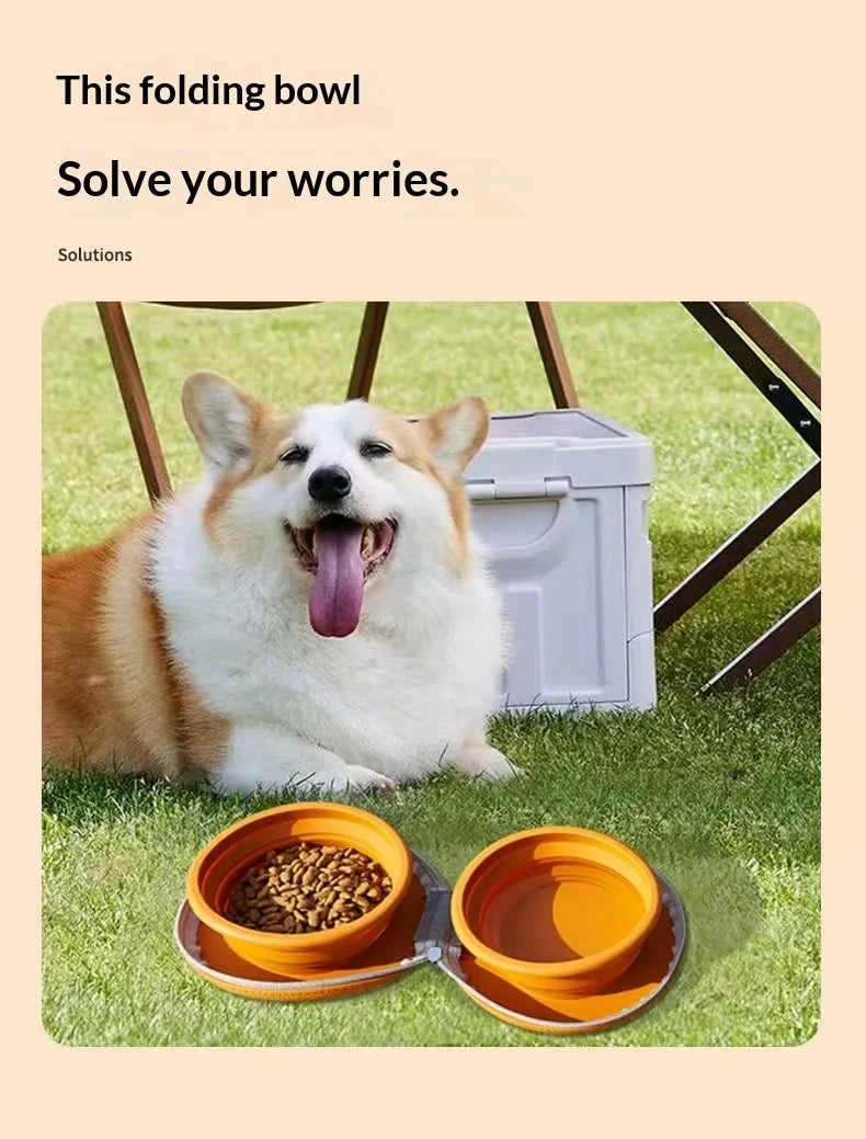 Pet silicone folding bowl dual-purpose water and food feeding bowl outdoor portable folding storage cat pet bowl  Pet supplies