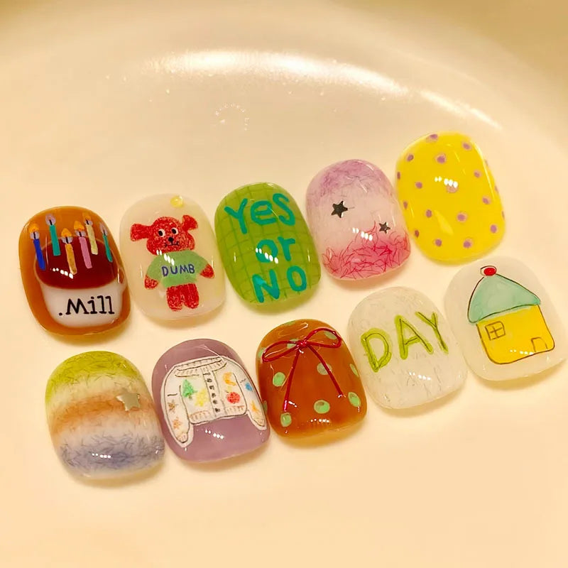 30pcs False Nails Unique Trendy Short “bean-shaped” Nails with A Press-on Design High-quality Nails Perfect As A Gift for Girls
