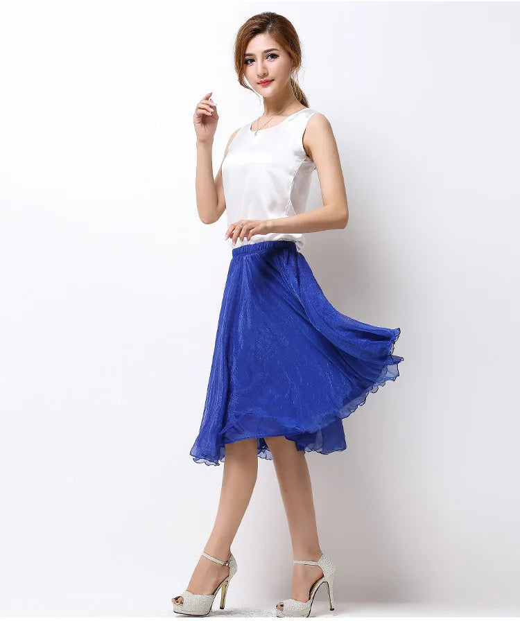 Silk Pleated High Waist Midi