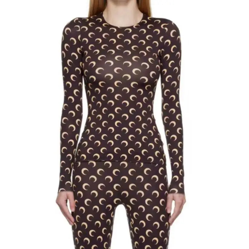 Women Jumpsuit Y2K Streetwear Moon Print Jumpsuit Elastic Long Sleeve Round Neck Autumn Sexy Fashion Bodysuit