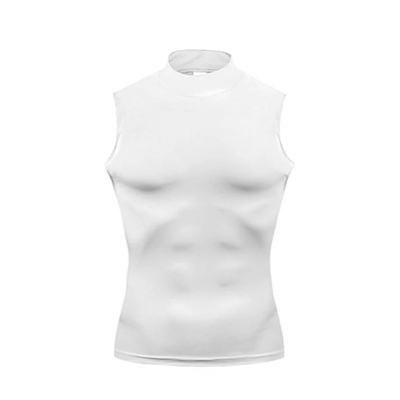 Training Exercise Sleeveless T-shirts Men Fitness Running Vests Turtleneck Elastic Quick Dry Compression Shirt Gym Tank Tops