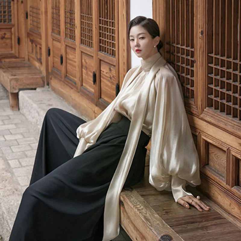 Elegant Chiffon Lantern Sleeve Blouse