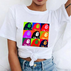 Women's Fashion T-Shirts Bob Marley Printed Casual Round Neck Graphic Tee Cute Short Sleeve T-shirts Summer Tops Harajuku Shirt