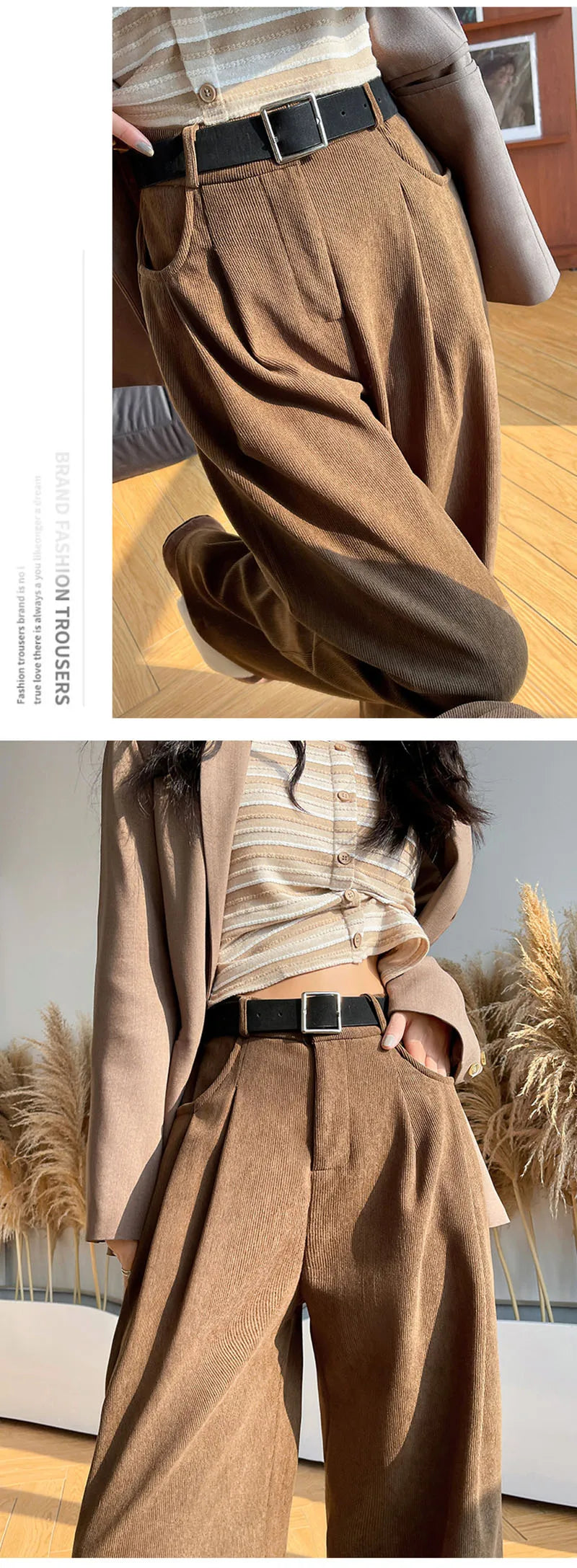 Women's Pants Autumn Winter Corduroy High Waist Wide Leg Pants for Women Casual Trousers Female Straight Pants Women Clothes New