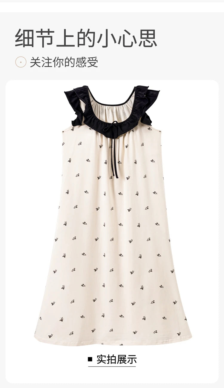 Newest Women Nightdress Female 100% Cotton Nightwear Floral Short Sleeve Sleepdress With Chest Pad