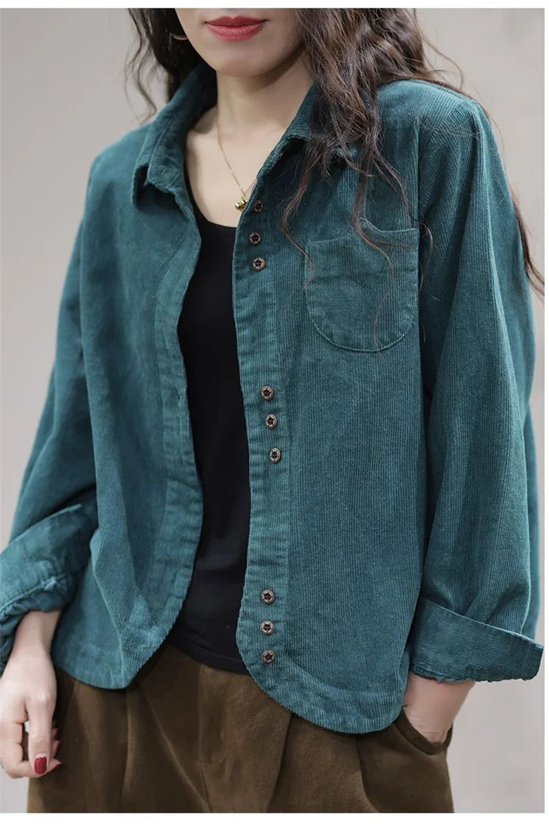 Casual White Corduroy Button Jacket
