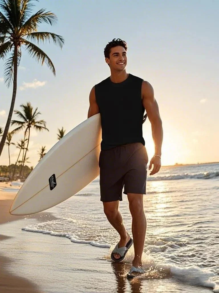 Mens Tank Tops Workout Sleeveless Shirts Summer Solid Color Polyester Quick Drying Tanks for Men Summer Beach Sports T-Shirts