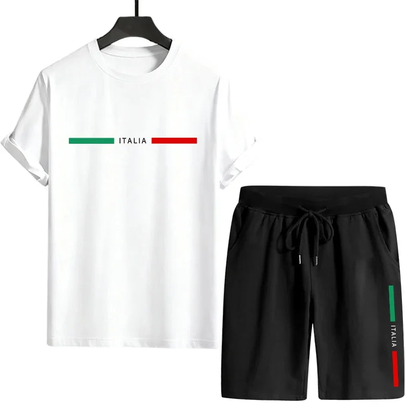 Mens Tracksuit Tee And Shorts Set Urban Casual Fashion Summer Outdoor Comfort Sportswear Home Wear Male T-shirt Outfit