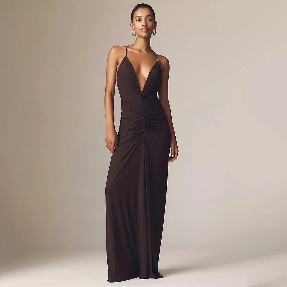 Elegant Evening Dress Pleated Straight Prom Dresses Sleeveless V-Neck Party Cocktail Gowns Wedding Guest Dress 2026 Customized