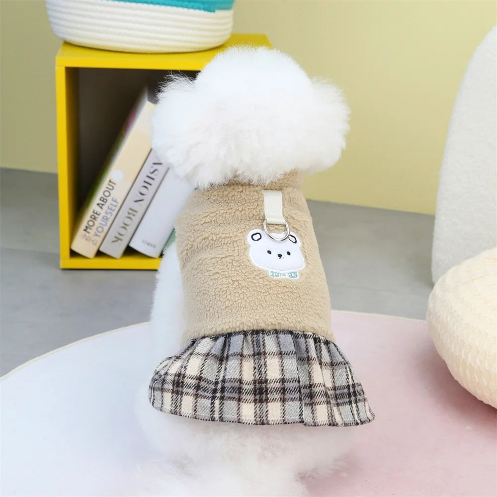 Cute Pet Dress Autumn Winter Plaid Princess Skirt Small Dog Coat Puppy Party Clothes Poodle Yorkie Apparel