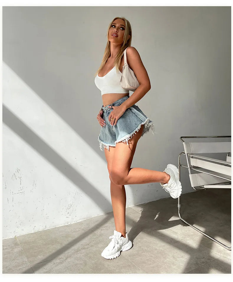 Women Denim Shorts Jeans Summer Beach Clothing Feminino Wide Leg Loose Short Femme Pantalones Cortos Ropa Mujer Fashion Clothes