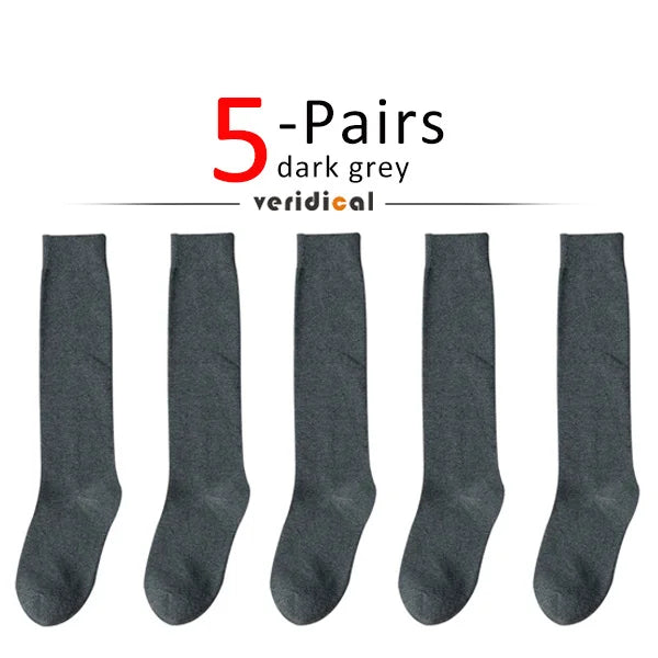 Solid Cotton Thigh High Socks