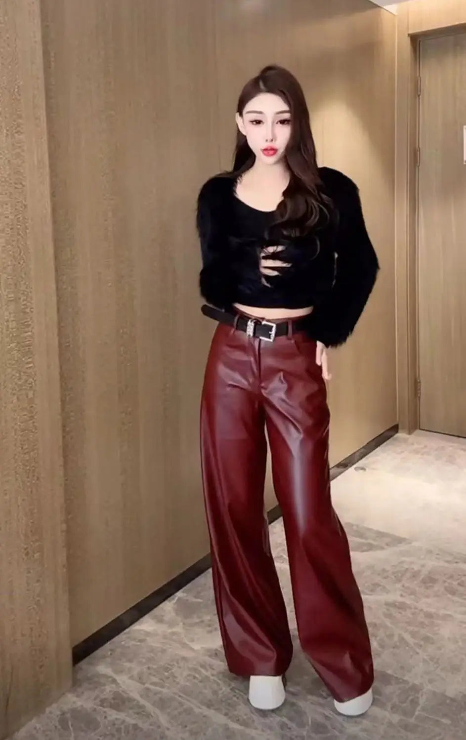 Black PU Leather Flare Pants