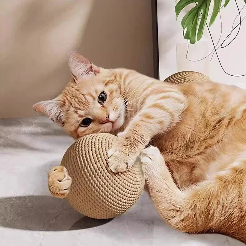 Large Sisal Cat Ball Toy, Interactive Self-Amusing Scratcher, Chew & Teeth Cleaning Toy for Kittens, Indoor Cats
