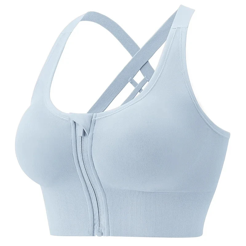 High-strength Shockproof Front-zip High Elasticity Anti-sagging Plus-size 100% Nylon High Support Seamless Sports Bra Beautiful