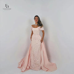 EDECPBM Elegant Party Dresses 2025 Off the Shoulders Customized Women Evening Dress 3D Flowers Pink Wedding Dresses for Parties