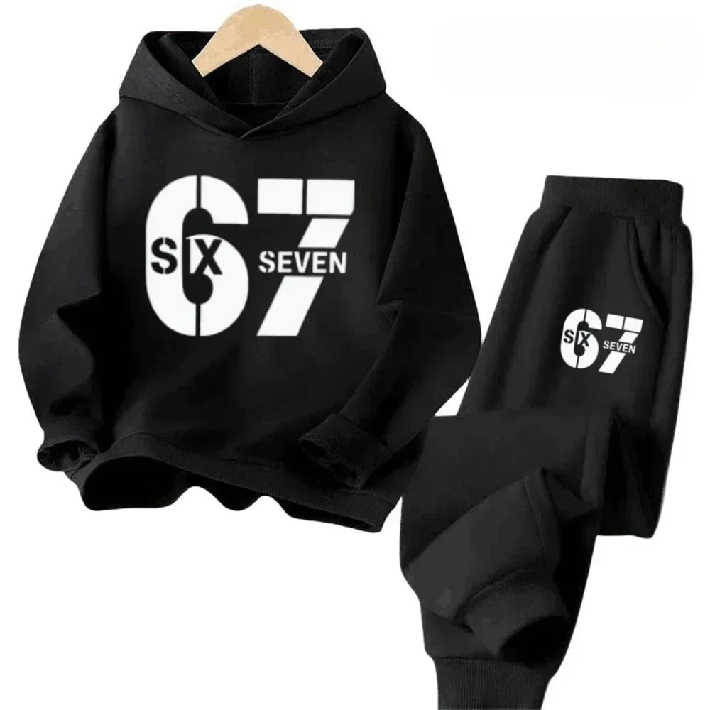 67 Hoodie Set Big Sale, 2-piece Set Suitable for Children Aged 4 To 13, Discounted Cartoon Printed Cotton Sportswear
