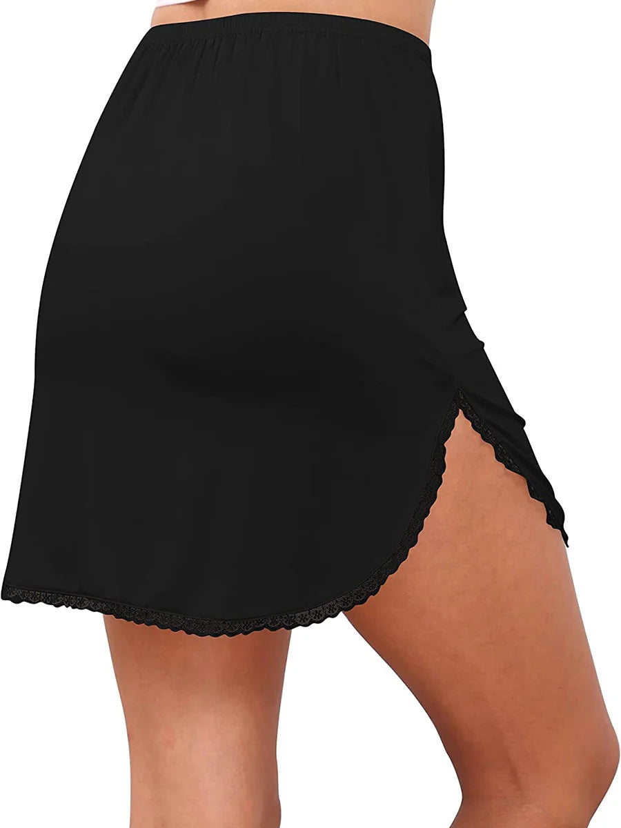 Lace-Trim Adjustable Waist Half Slip Skirt