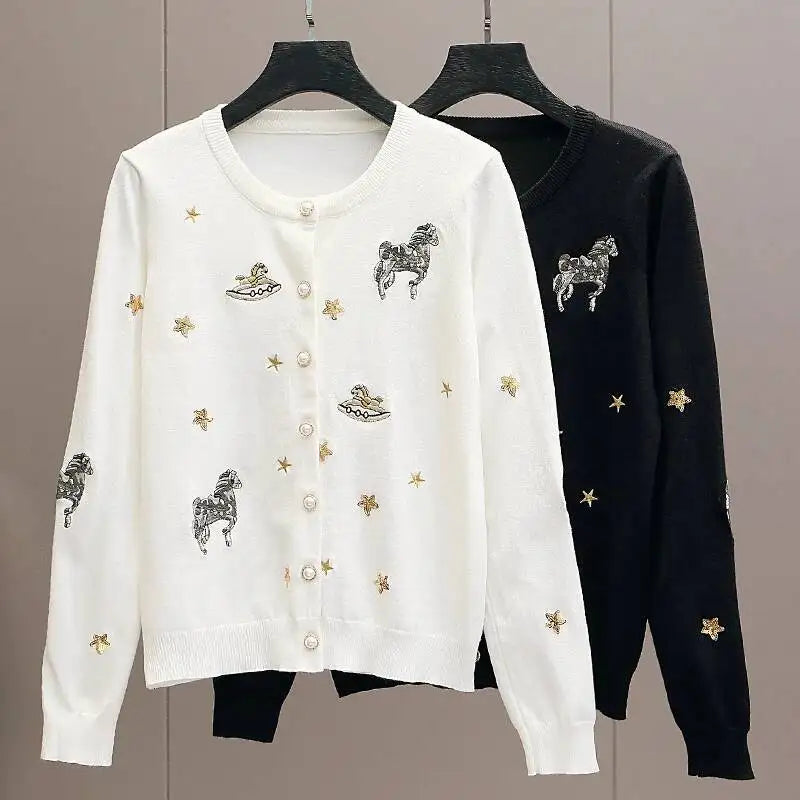 Embroidered Knit Cardigan Sweater