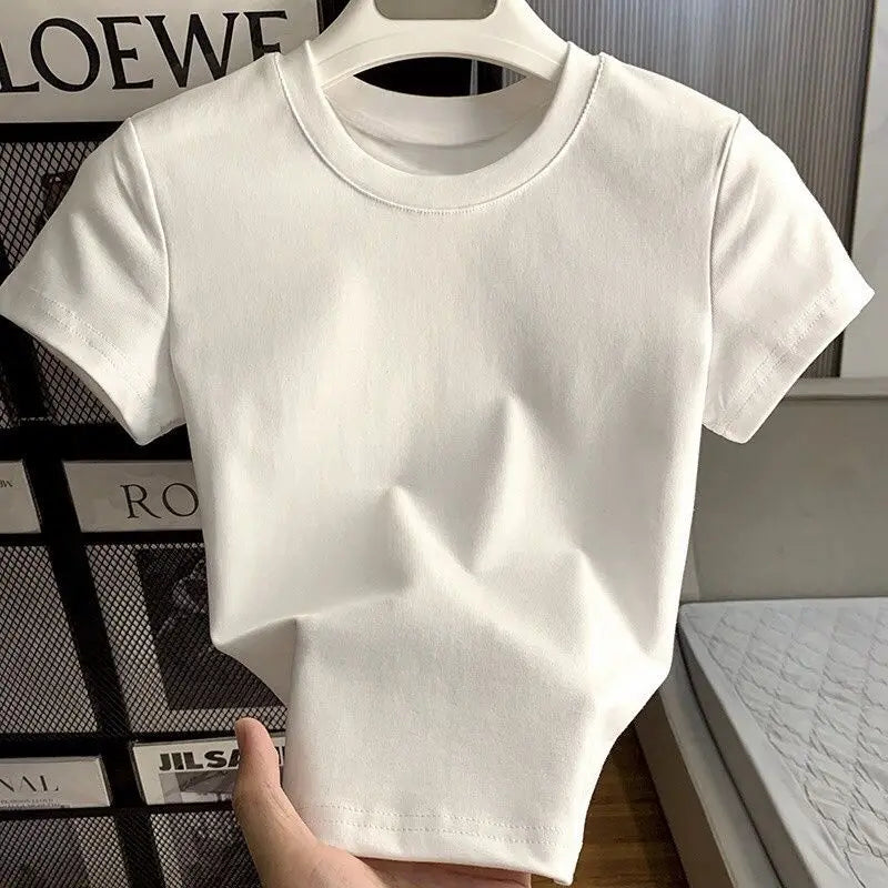Women's Solid Short Sleeve T-Shirt Spring Summer Casual Soft Slim Fit Basic Top Tees All-Match Fashion T-Shirts for Women