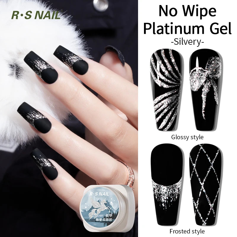 RSNAIL 5g No-Wipe Platinum Gel Nail Polish for Summer Reflective Sparkle Metallic Golden Silvery Drawing Liner Manicure Varnish