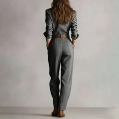 Beige Plaid Belted Shirt Jumpsuit