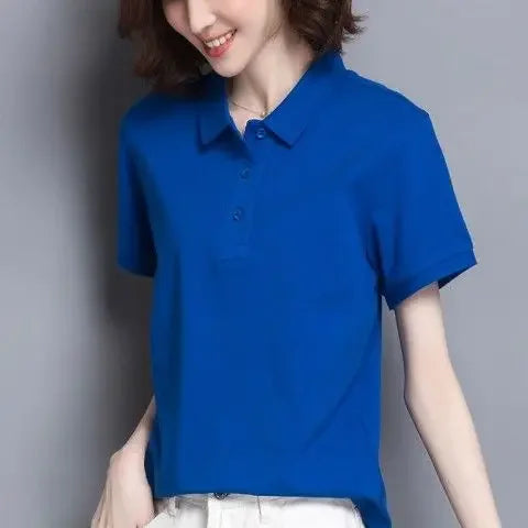 Minimal Button Polo Tee Women