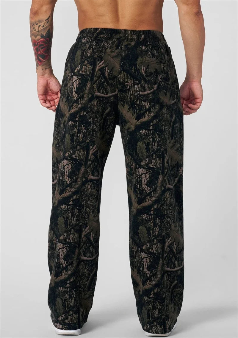 New Jogger Straight Trendy Fitness Pants Men's Camouflage Wide Leg Pants Breathable Running Sweatpants Loose Men Trousers