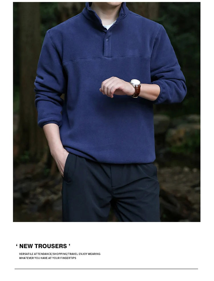 2025 Men Sweatshirt Turtleneck Half Button Pullover Male Polar Fleece Casual Basic Elegant Work Wear Winter Autumn Warm Jacket