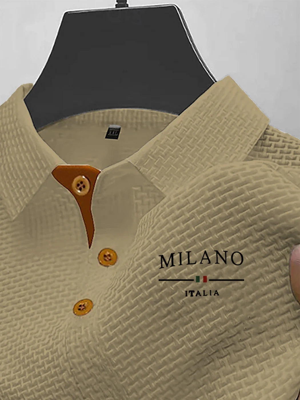 MILANO ITALIA Men's Textured Polo Shirt with Contrast Placket and Buttons
