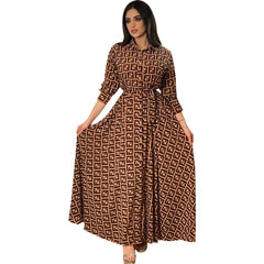 Women's Fashion  New Sexy Elegant Dress Temperament Digital Printing Long Shirt Dress Ladies Elegant Commuter Casual Dress