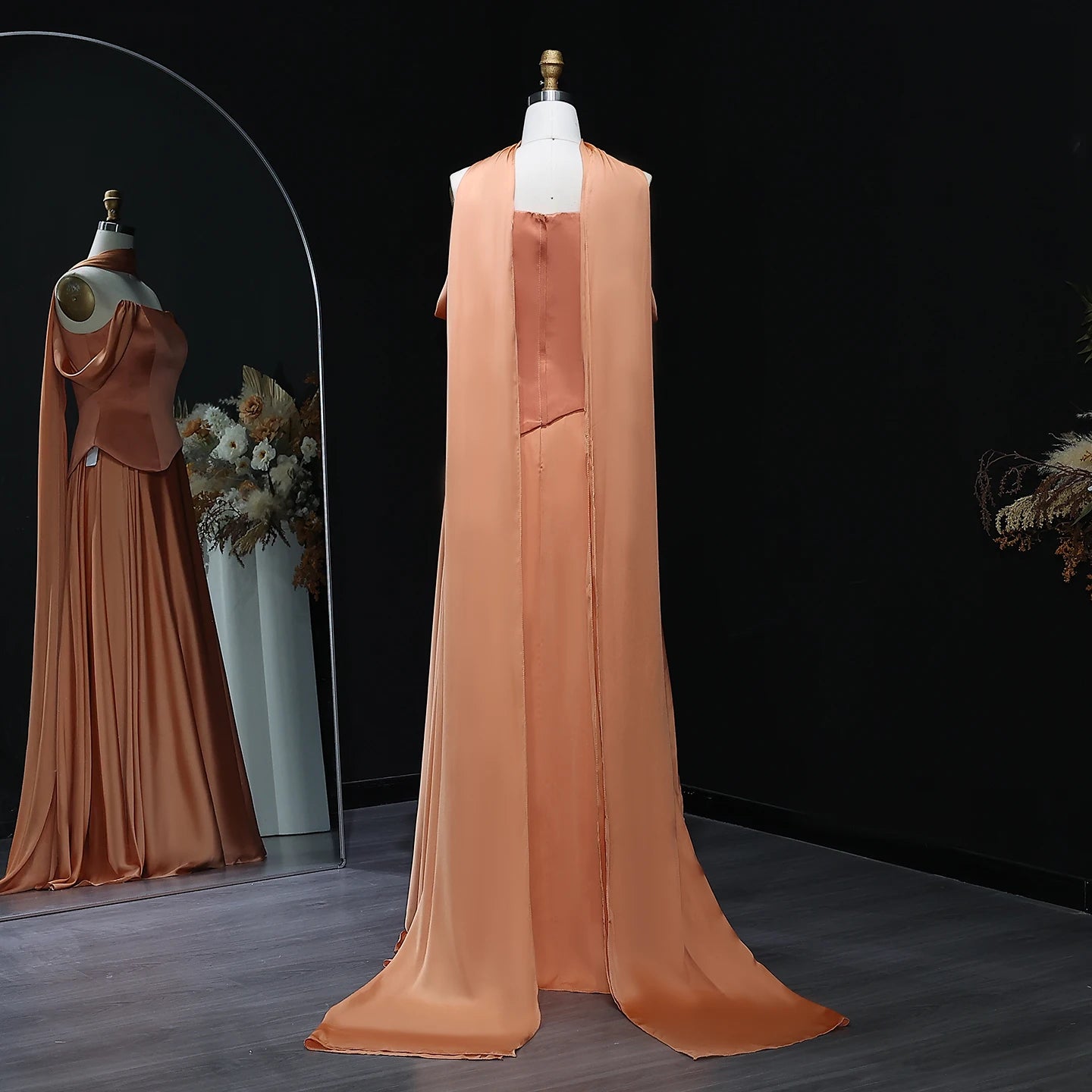 Brown Off Shoulder Chiffon Evening Gown