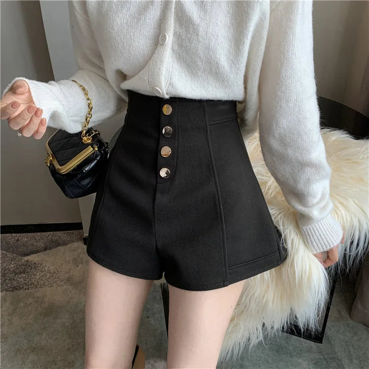 Black Shorts Women Spring Summer New Wide Leg Pants High Waist Single BreastedAApricot casual hot pants