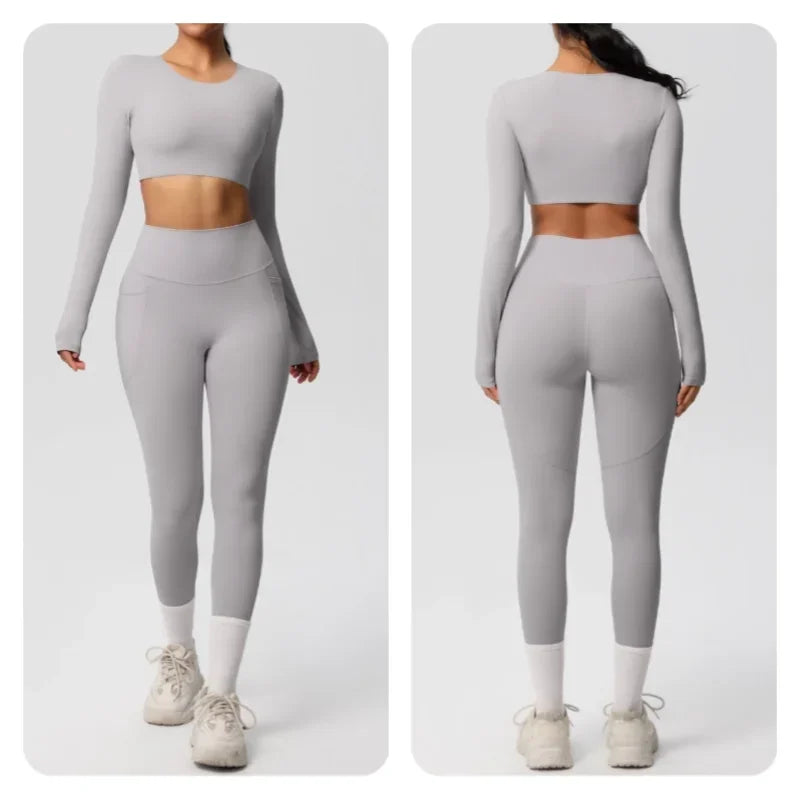Yoga Gym Set Women Sports Impact Longline Strappy Top Fitness Overalls Sets Womens 2 Piece Sportswear Woman Gym Leggings Solid