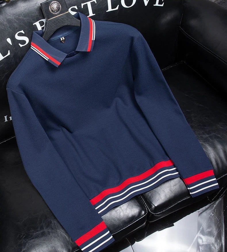 Waffle Stripe Long Sleeve Polo