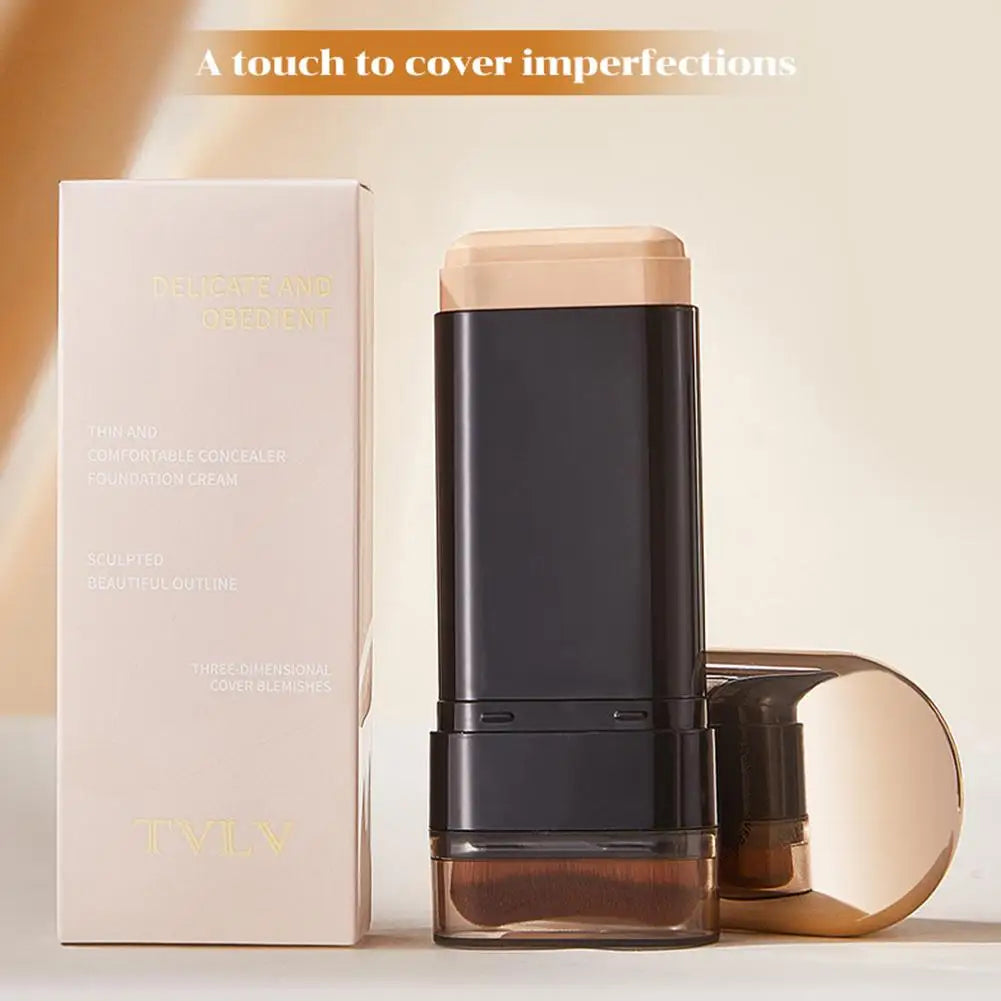 Waterproof Concealer Foundation Stick With Brush - All-in-One Long-Lasting, Oil Control, Brightening Makeup Natural Matte Finish