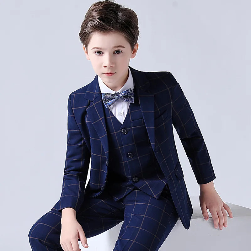 Formal Kids Plaid Tuxedo Suit
